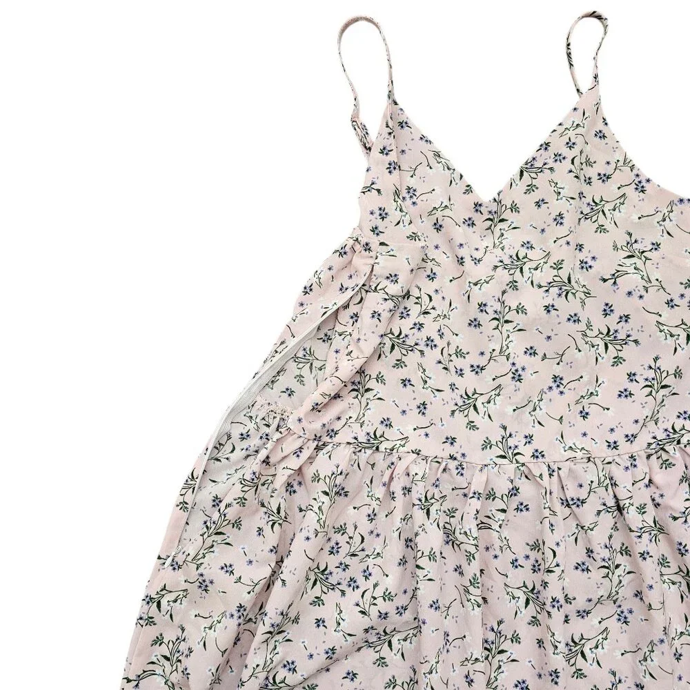 Romwe Balletcore Pink Ditsy Floral V-Neck Above Knee Dress Sz 4/Small